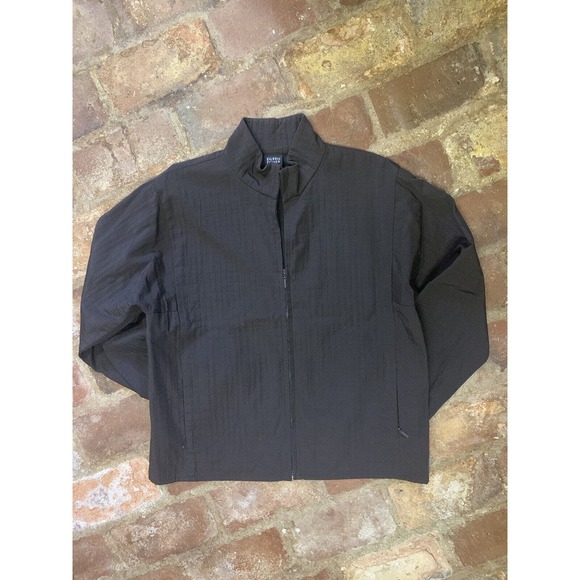 EILEEN FISHER Italian Nylon Zip Front Pockets Jacket Stand Up Collar Dk Brown S - Picture 1 of 5